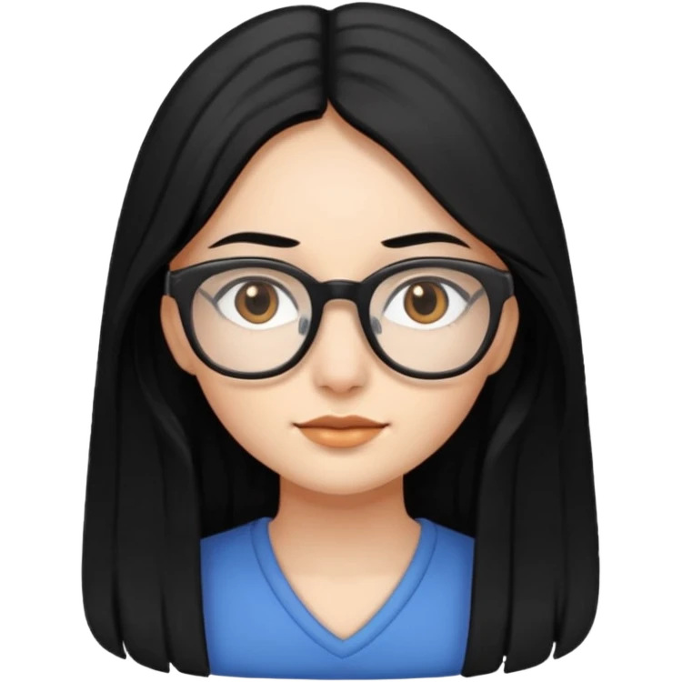 girl with long black hair, brown eyes, wearing glasses emoji