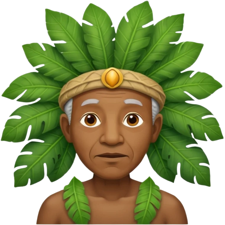 a old black man with jungle wearing a large leaf headgear bye  emoji