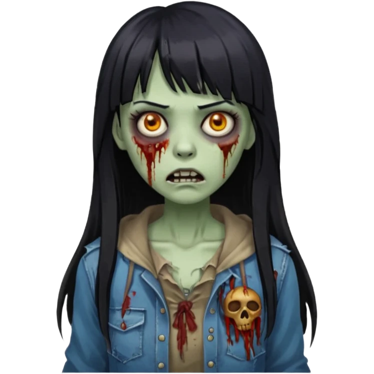 Faça uma mulher zumbi de franja cabelo longo preto 🧟‍♀️ emoji