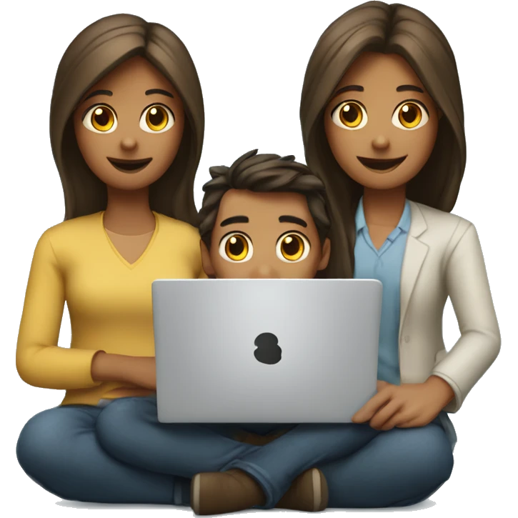2 girl and 3 man each of them holding laptop and sit together  emoji
