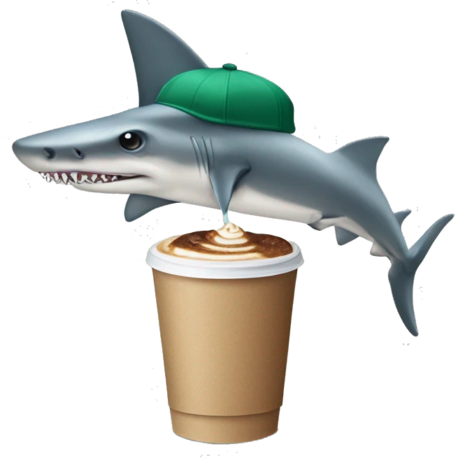 Hammerhead shark drinking Starbucks and wearing a backward baseball cap  emoji