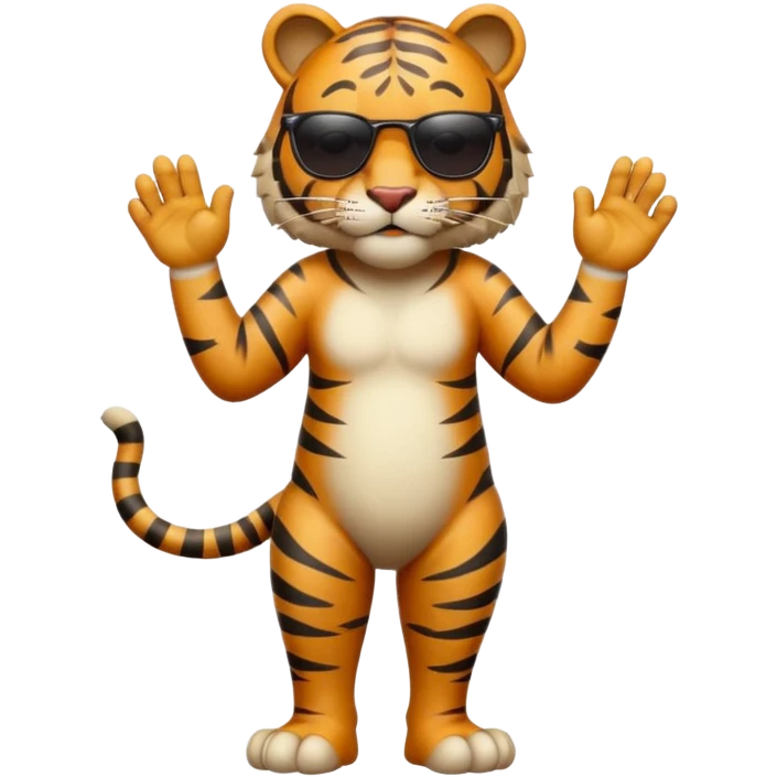 un tigre con gafas oscuras parado en dos patas bravo con la mano en la derecha en la frente emoji