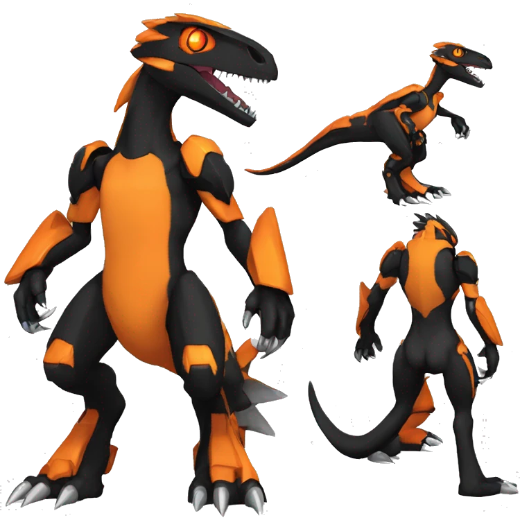  Cool Edgy Black Orange Digimon-Fakemon-Guilmon-Velociraptor-Dragon-Mecha full body emoji