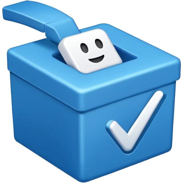 A blue box  and a white tick 0d emoji
