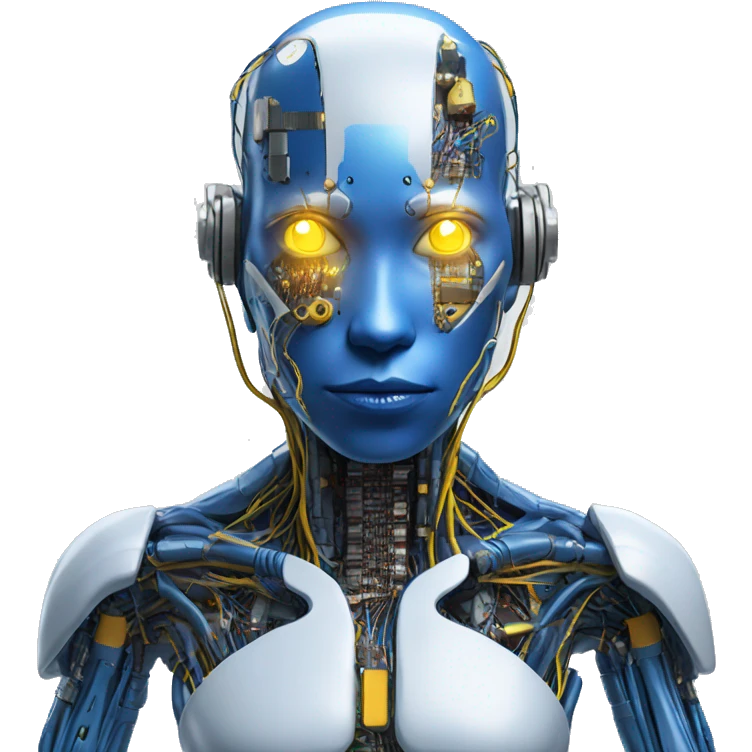 Blue cyborg with yellow eyes wires and circuits  emoji