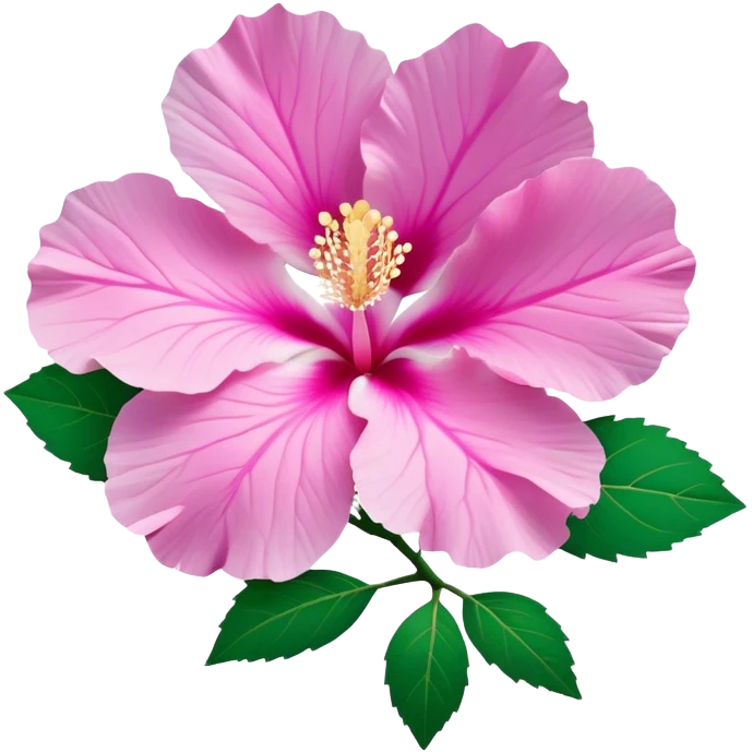 Cinematic Realistic image of a Mugunghwa flower (Rose of Sharon), rendered with delicate petal textures and vibrant pink hues, set against a minimalist background with gentle, diffused lighting that highlights its national significance emoji