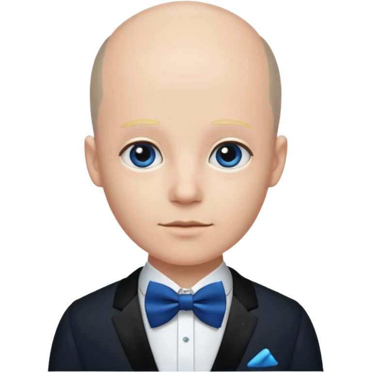 semi Bald with blue bow tie, midnight balck dress, age. emoji