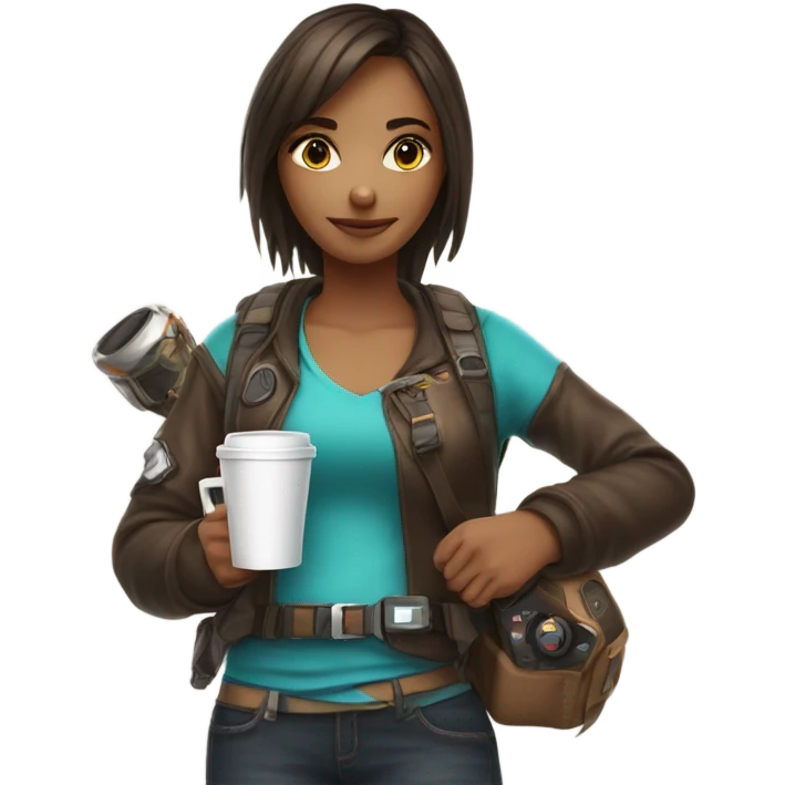 Gamer girl with coffee emoji