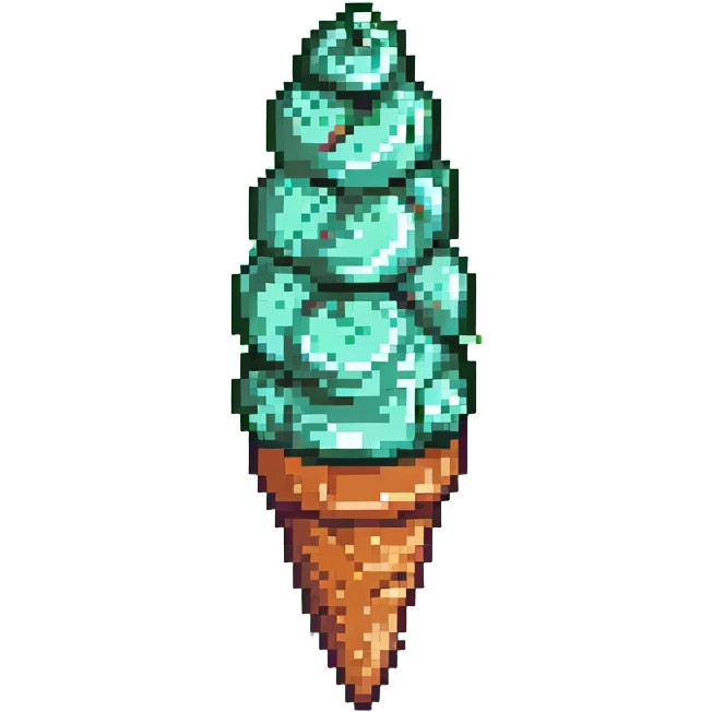 mint ice cream cone with rounded cone, light green ice cream scoop, mint details, pixel art style emoji