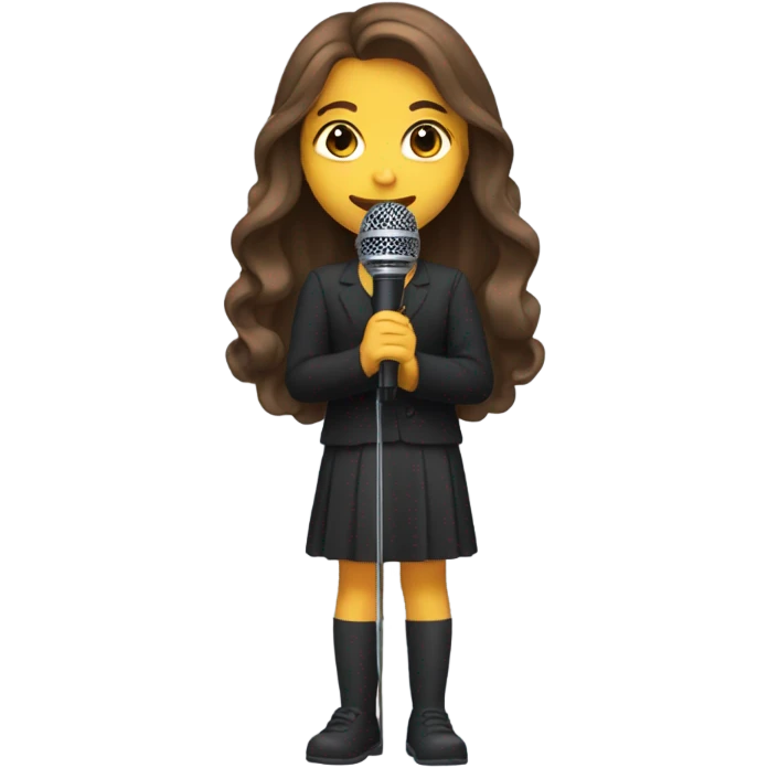 A brown-haired girl with long hair holding a microphone. emoji