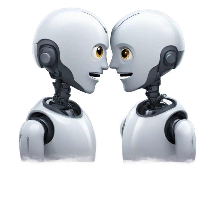 AI robot whispering a joke to another robot emoji