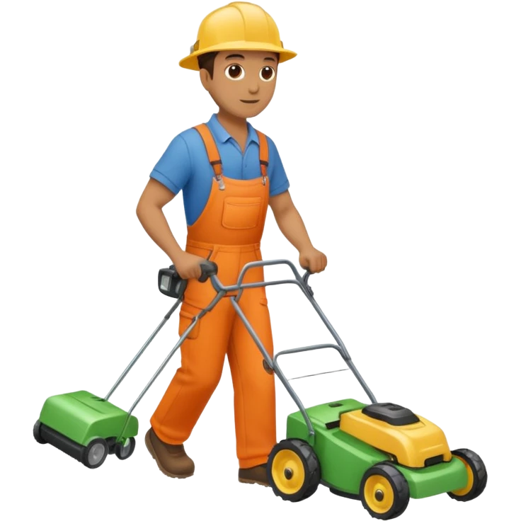 Maintenance worker
with lawnmower, full body, walking emoji