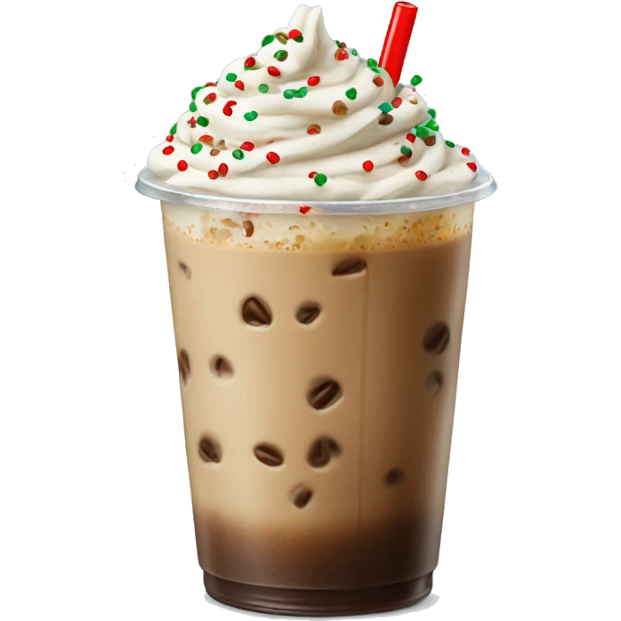 Iced coffee with red and green sprinkles emoji