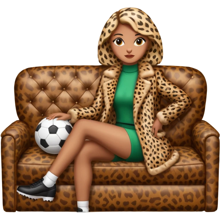 2 personnages 1 footballeur assis dans un canapé du club ASSE et une femme avec un manteau léopard  emoji