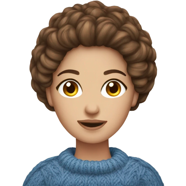 beautiful brown hair woman with blue eyes knitting sweater  emoji