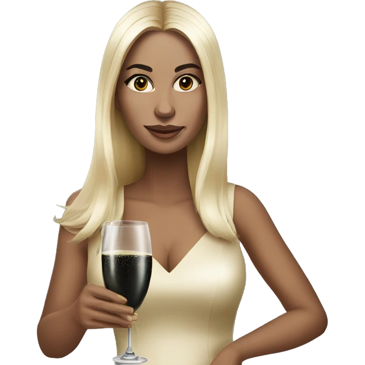 Hyperrealistic woman with black long hair drinks champagne emoji