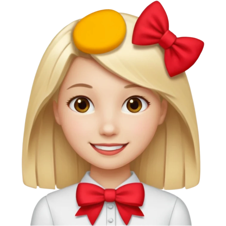 ["Fair skin female, straight blonde hair, small red bow clip."] emoji