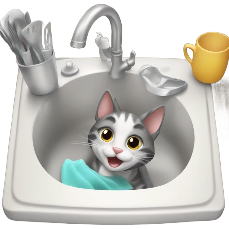 Cat washing the dishes emoji