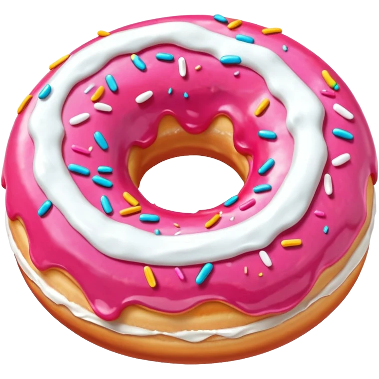 Pink donut with excessive amounts of white icing running down and through it emoji
