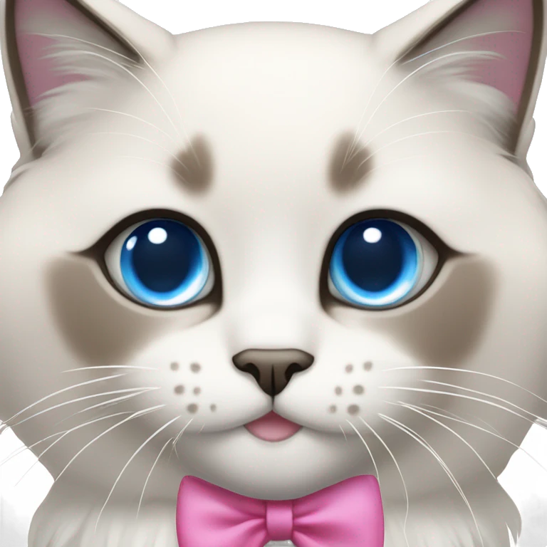 Ragdoll cat with blue eyes and a pink bow as a collar emoji