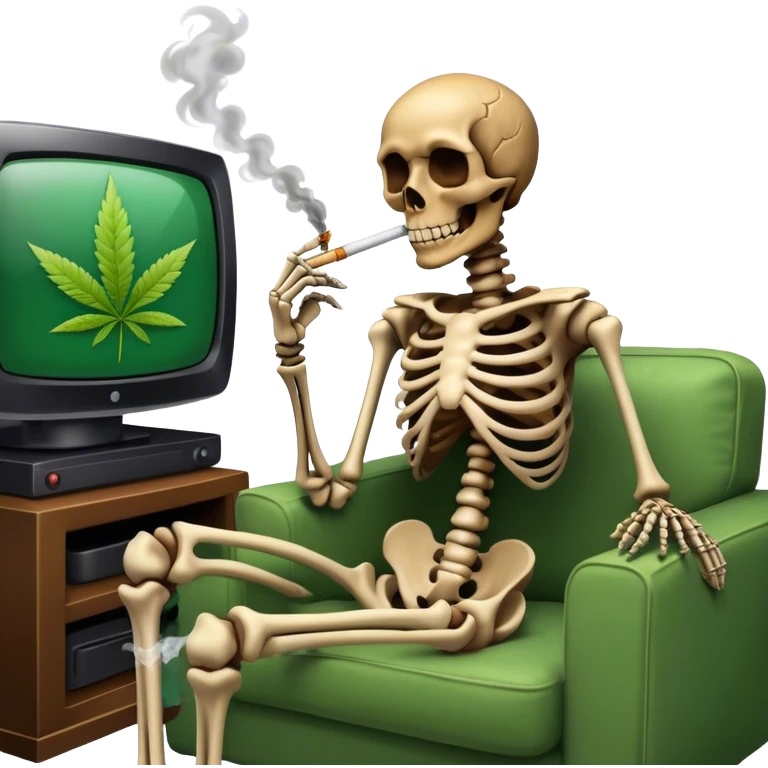 Skeleton watching tv while smoking weed emoji