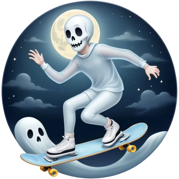  ghost skater boi ghost sk8 boarding under a moon emoji
