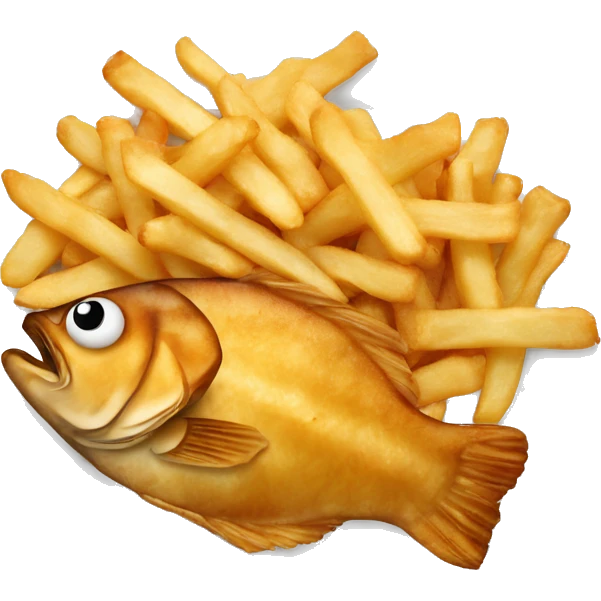 fried fish and chips on a plate with no eyes and no real fish emoji