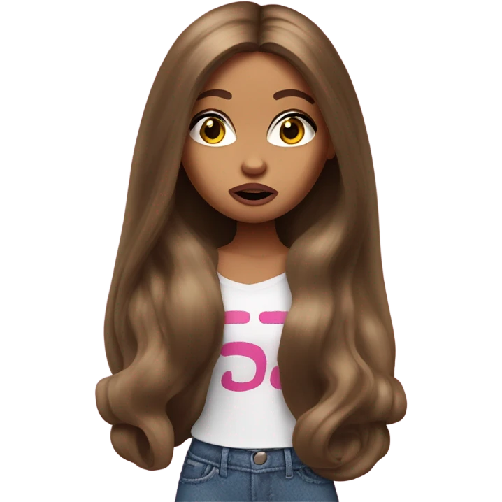 Hyper realistic bratz doll brunette with shocked face hands over mouth emoji