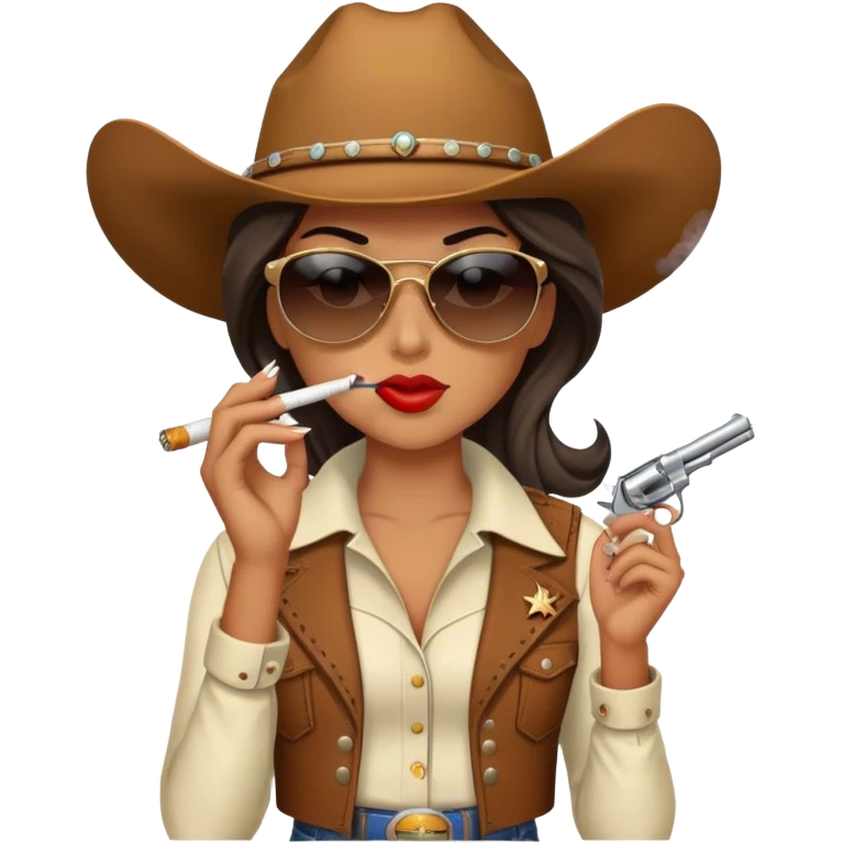 Cowgirl wearing sunglasses, smoking a cigarette, and holding a gun  emoji