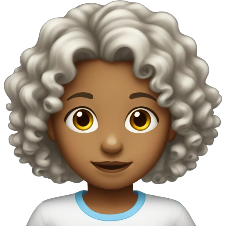 Little girl with curly hair playing emoji
