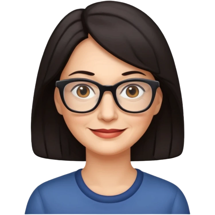 50 y.o. woman dark hair, subtle smile, glasses emoji