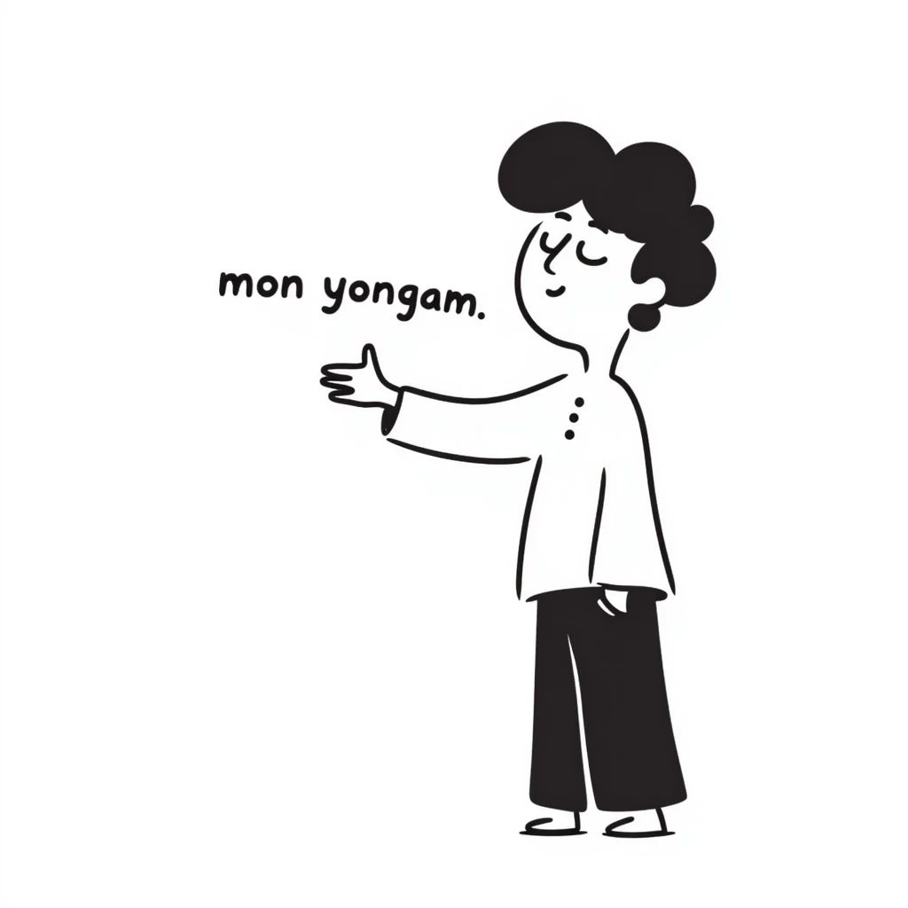 morning greeting with a flying kiss and the text 'mon yongam' emoji