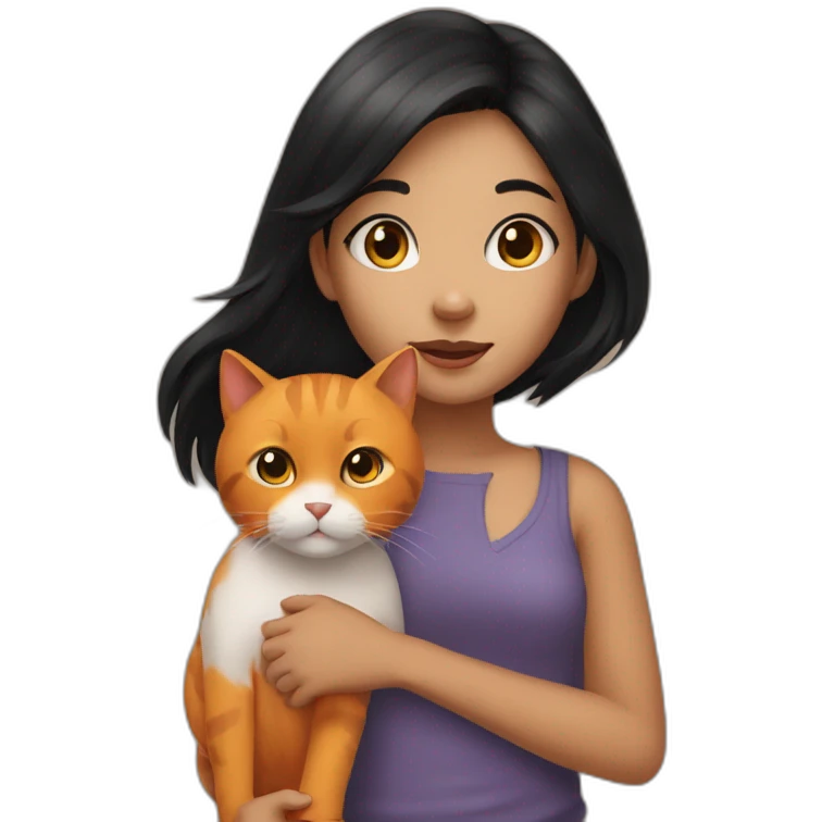 girl with black hair and holding a orange cat emoji