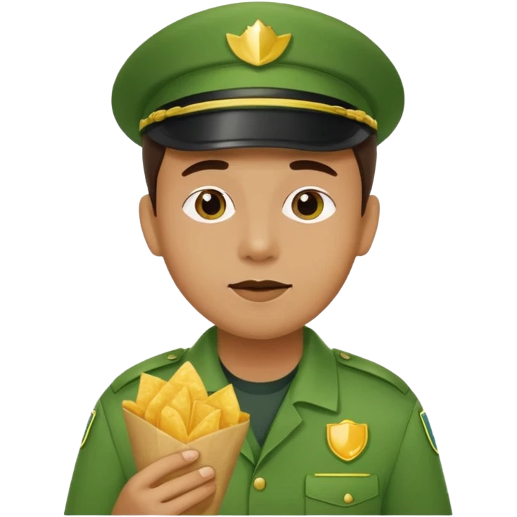 supermarket collegue wearing a green uniform and eating a packet of crisps emoji