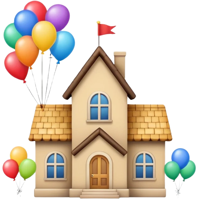 beije house with balloons on top emoji