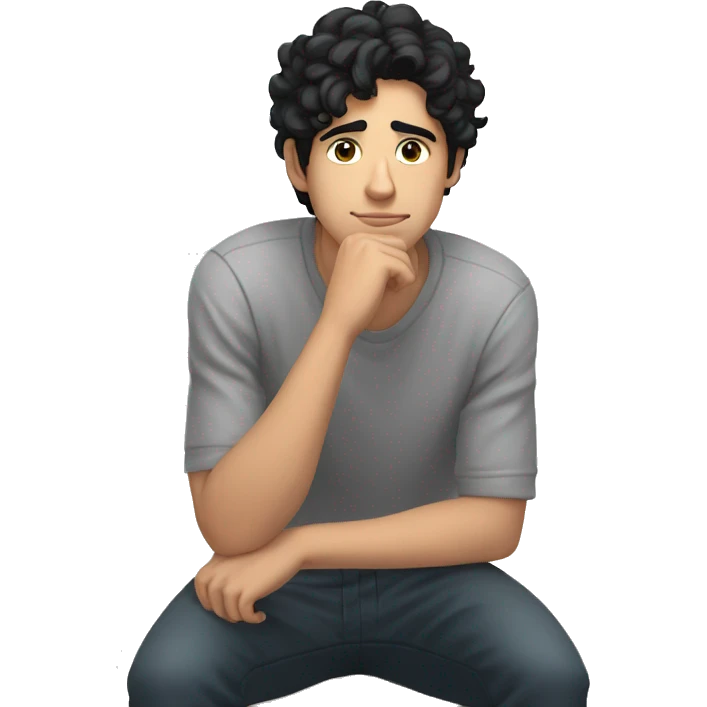 thinking with his hand on chin white young male with black hair  emoji