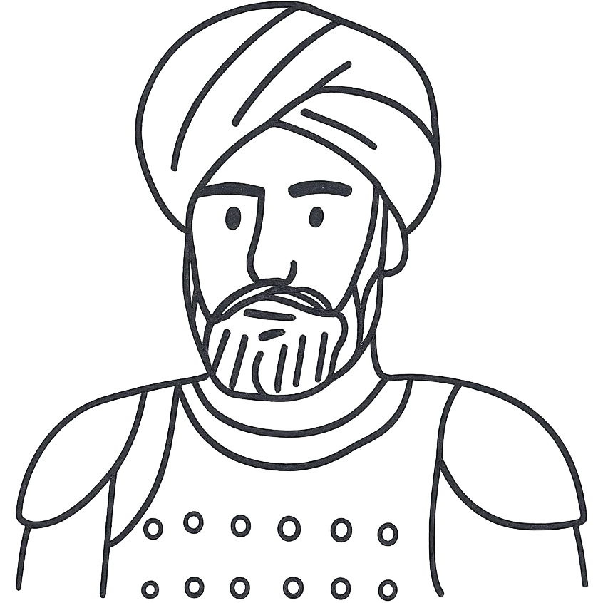 indian man with turban and body armor, hand drawn black outline emoji