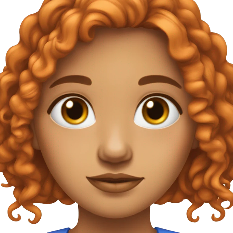 una chica con pelo naranja, pelo largo, con ojos azules y piel blanca y piercing nostril en la nariz emoji