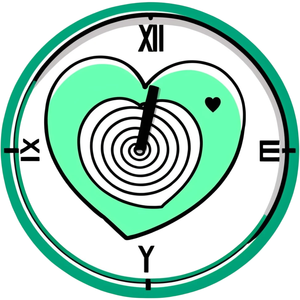 Minimalist Maya-style heart and time spiral symbols for messages, white and deep green only, flat design with clean lines emoji