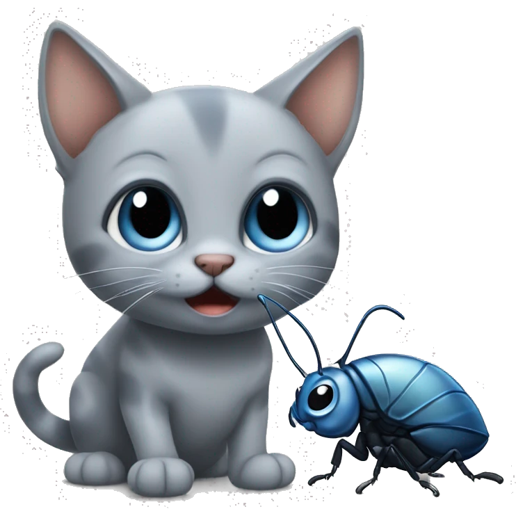 blue eyes grey kitten and cockroach friends emoji