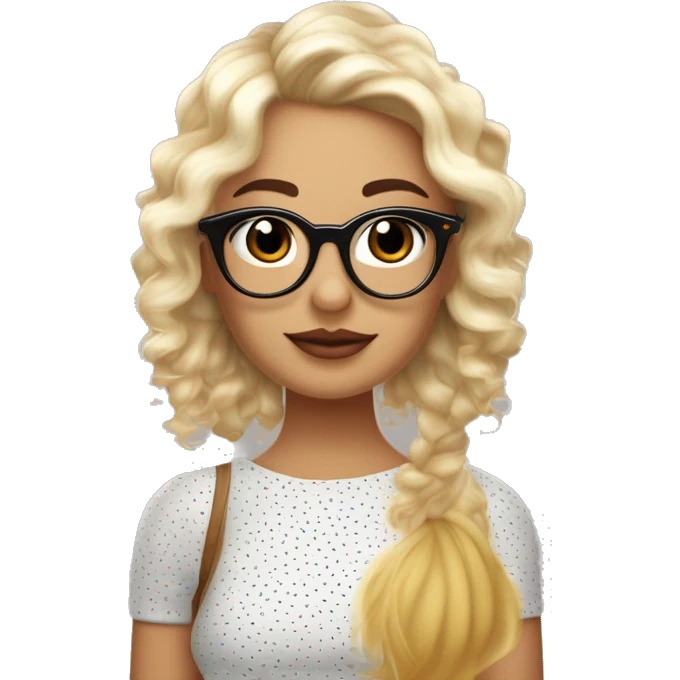 que sea una chica con cabello color cafe y con gafas doradas y delgaditas pero muy bella que sea blanca de piel juento a  un chico con dos lunares arriba de la boca y peinado de sombrillita pero muy bello emoji