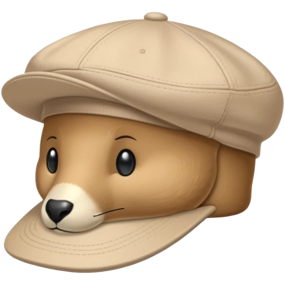 A beige Kangol flat cap with the kangaroo logo embroidered on the side, iOS emoji style, no human, light tan color emoji