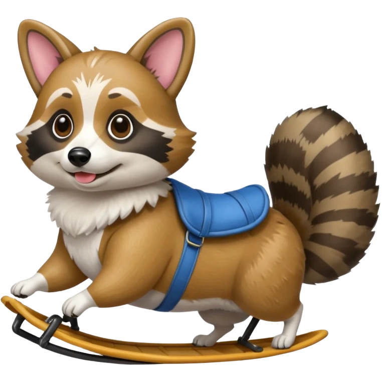 Raccoon riding a corgi emoji