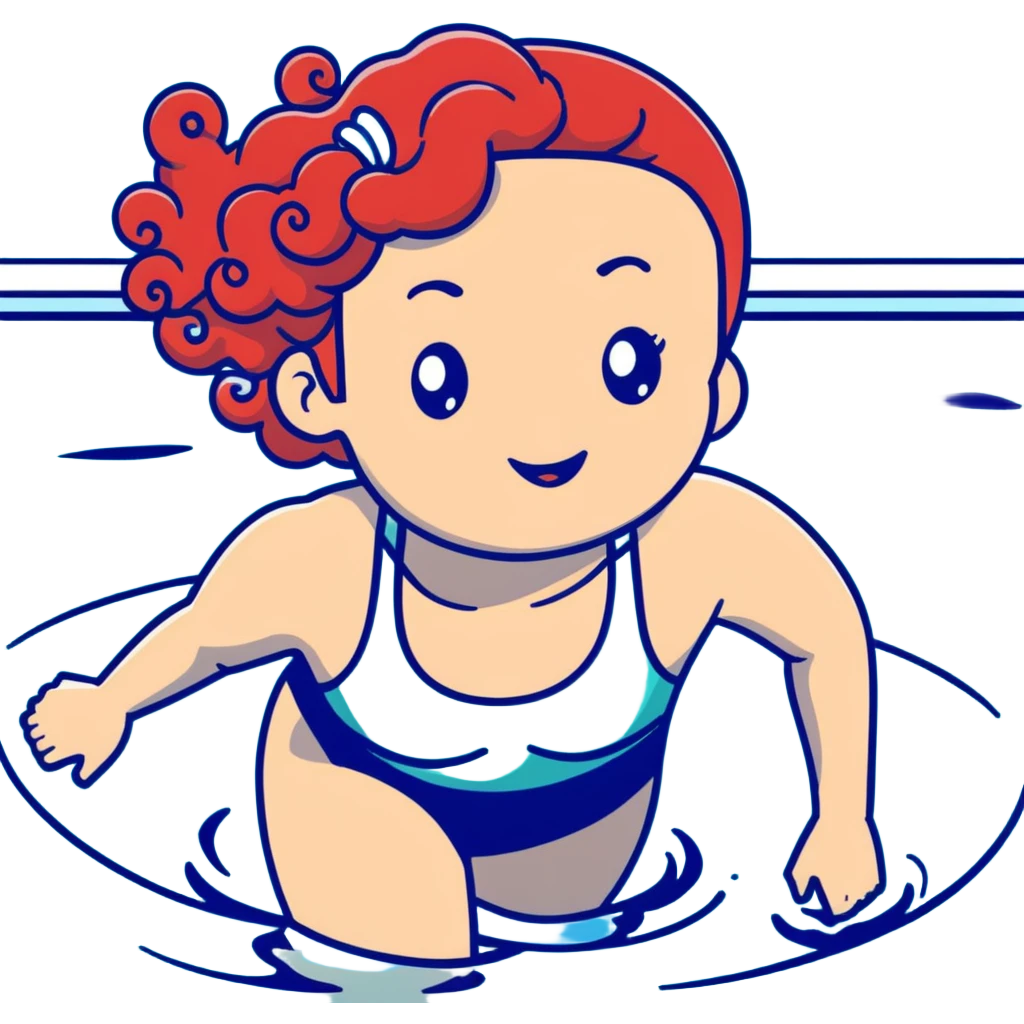 thin 18-year-old white female athlete swimmer with curly red hair about to enter a pool emoji