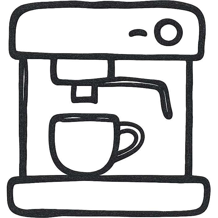 coffee machine, black and white hand drawn style emoji