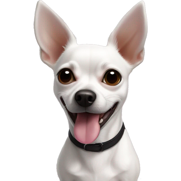 White Chihuahua Jack Russel cross breed black pointy ears tongue out emoji