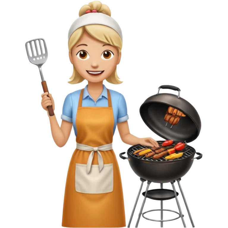 woman grilling bbq with grill andapron emoji