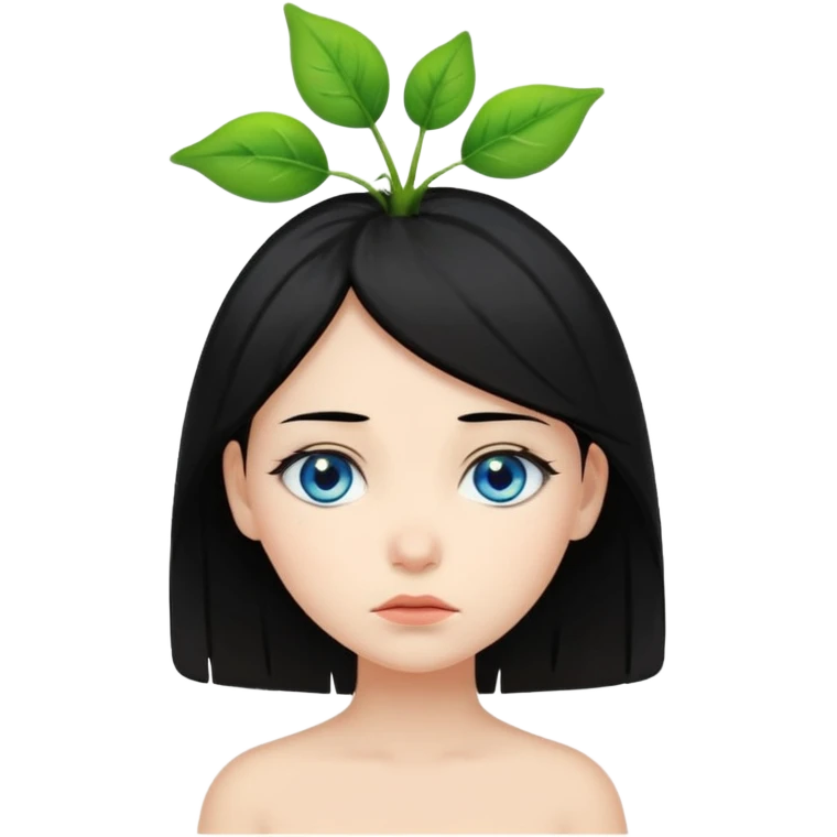 Combine this emoji 🥺 and this emoji 🌱 on its headand its a female with black hair and blue eyes emoji