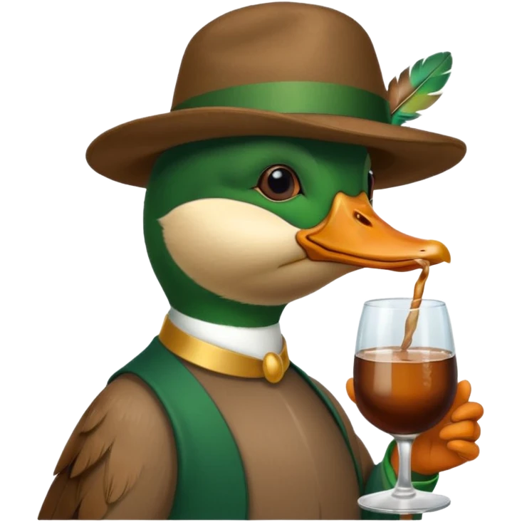 Create a mallard which has a hat and a glass
 emoji