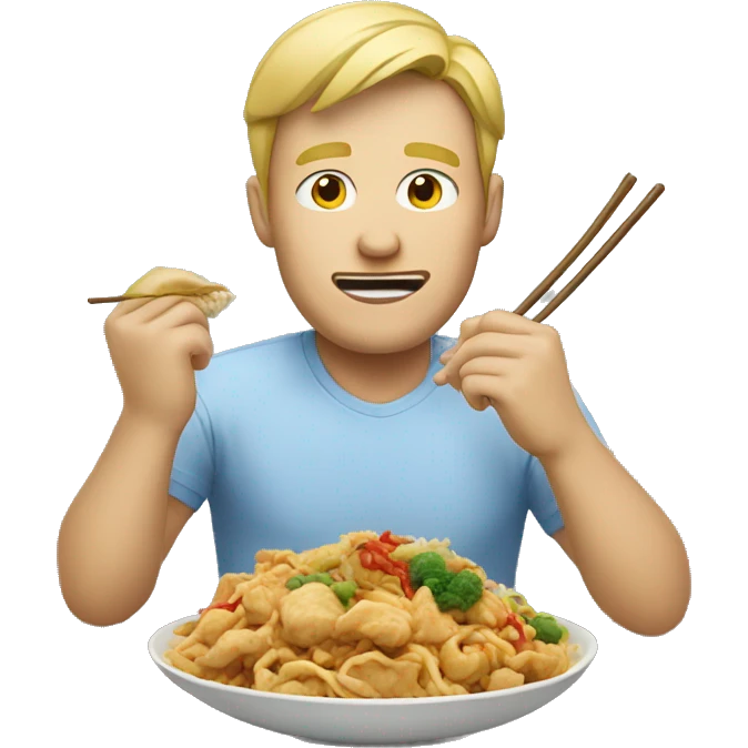 Blonde man eating Chinese food emoji